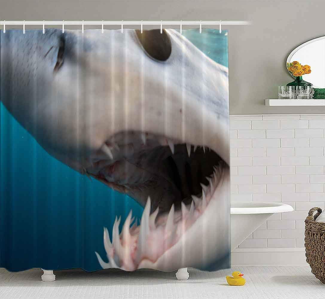 Musesh Shower Curtains,Wide Shower Curtains,78X72 Inch Shower Curtain with Hooks for Bathroom Shark Diving in The Sea of with Coast Cabo San Mexico a Mako Lucas,
