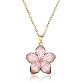 KJDYQ Mulan-Inspired Blossom of Honor Necklace Pink Enamel Flower Charm Pendant for Women-Warrior Princess Birthday Gift for Her