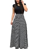 MISOMEE Women O-Neck Short Sleeve Polka Dots Print Patchwork Maxi Dress