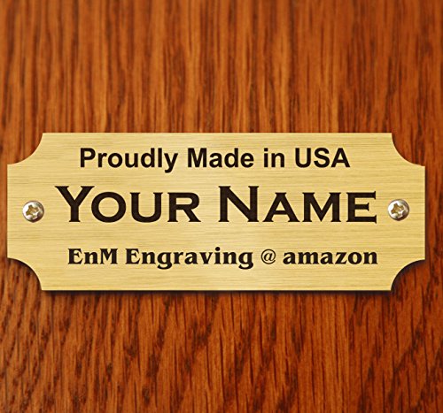 1" H x 2.5" W, Solid Brass Satin Gold Finish Plates, Custom Engraved Personalize Tag Black Text Made to Order Made in USA
