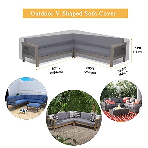 Patio V Shaped Sectional Sofa Cover, Waterproof Tear Proof Heavy Duty