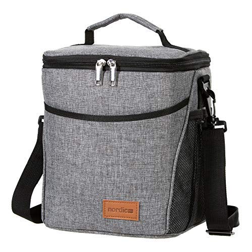 Daily Nordic Insulated Lunch Bag (9L) Large Lunch Box Food Tote for Adults, Men/Women [Leakproof, Water Resistant, Thermal] Keeps 12 cans, Bento Boxes, Drinks fresh for Picnic, Work, Travel, grey