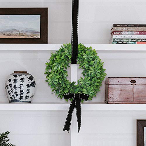Nahuaa 18" Artificial Wreath for Front Door Decor Faux Silk Schefflera Leaf Garland armhouse Spring Home Office Housewarming Gift Easter Decorations