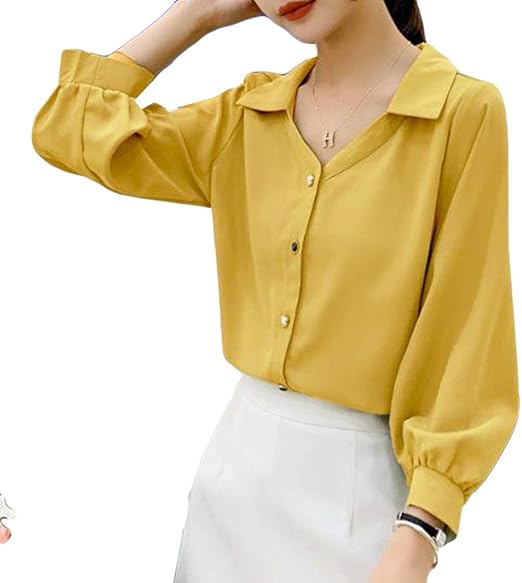 Amazon Baluote ブラウスシャツ レディース シャツ長袖 レディース シャツ 春 夏 Vネック シャツ トップス ファッション カジュアルシャツ 通勤 通学 シャツ シャツ ブラウス 通販