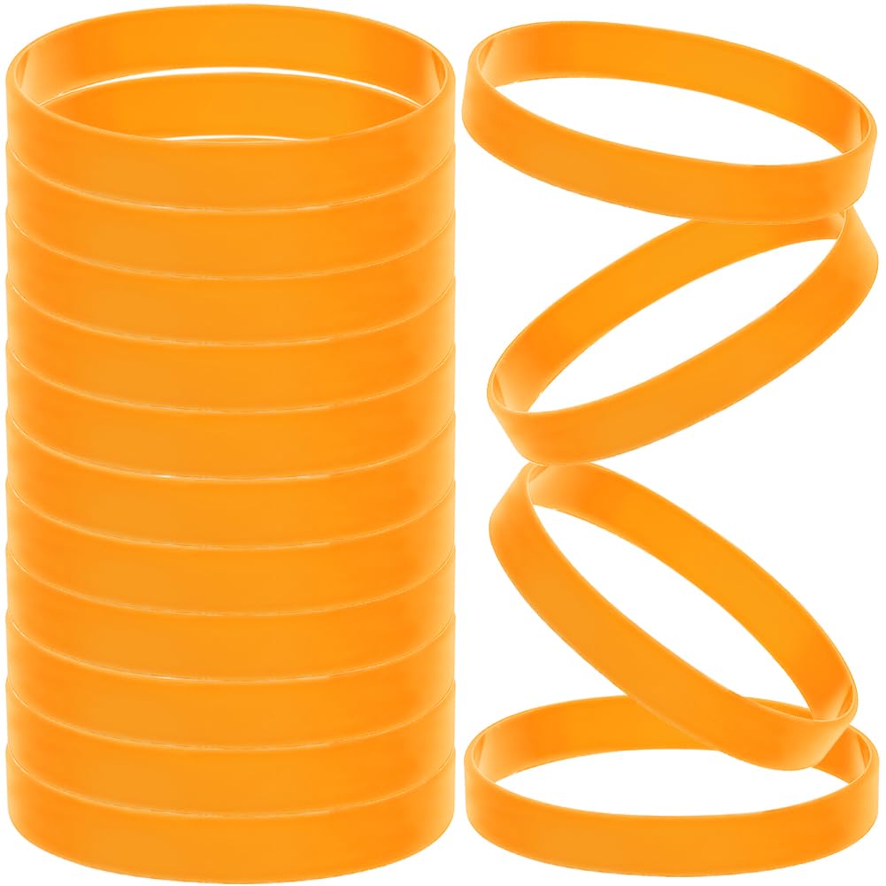 CREATCABIN 24Pcs Orange Silicone Bracelet Rubber Wristbands Blank Sports Wristbands Bulk Stretch Plain Solid Color Silicone Elastic Bracelet for Adult Men Women Teams Party Gifts 2.4x0.5 Inch