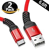 USB Type C Cable, iAlegant USB C Cable (2-PACK 6.6ft) Nylon Braided Fast Charger Cord for Samsung Galaxy Note 8, S8 Plus, LG V30 V20 G6, Moto Z2 Play, Nintendo Switch, MacBook (Red)