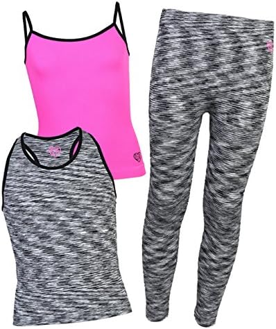 Body Glove Girls 3-Piece Athletic Tank Tops and Leggings Set, Black, Size 4/5'