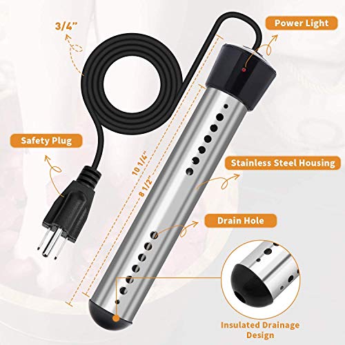 LIVEBAY Immersion Water Heater, Quick 1500W Submersible Water Heater, Temp Indicator