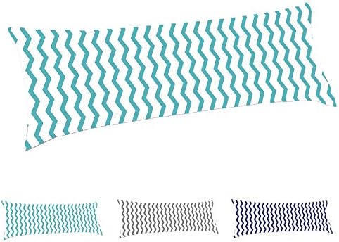 TAOSON 100% Cotton Aqua Blue and White Chevron Zig Zag Full Length Zippered Body Pillow Cover Pillowcase Pillow Protector Cushion Cover Only Cover No Insert 21"x54"/51x140cm
