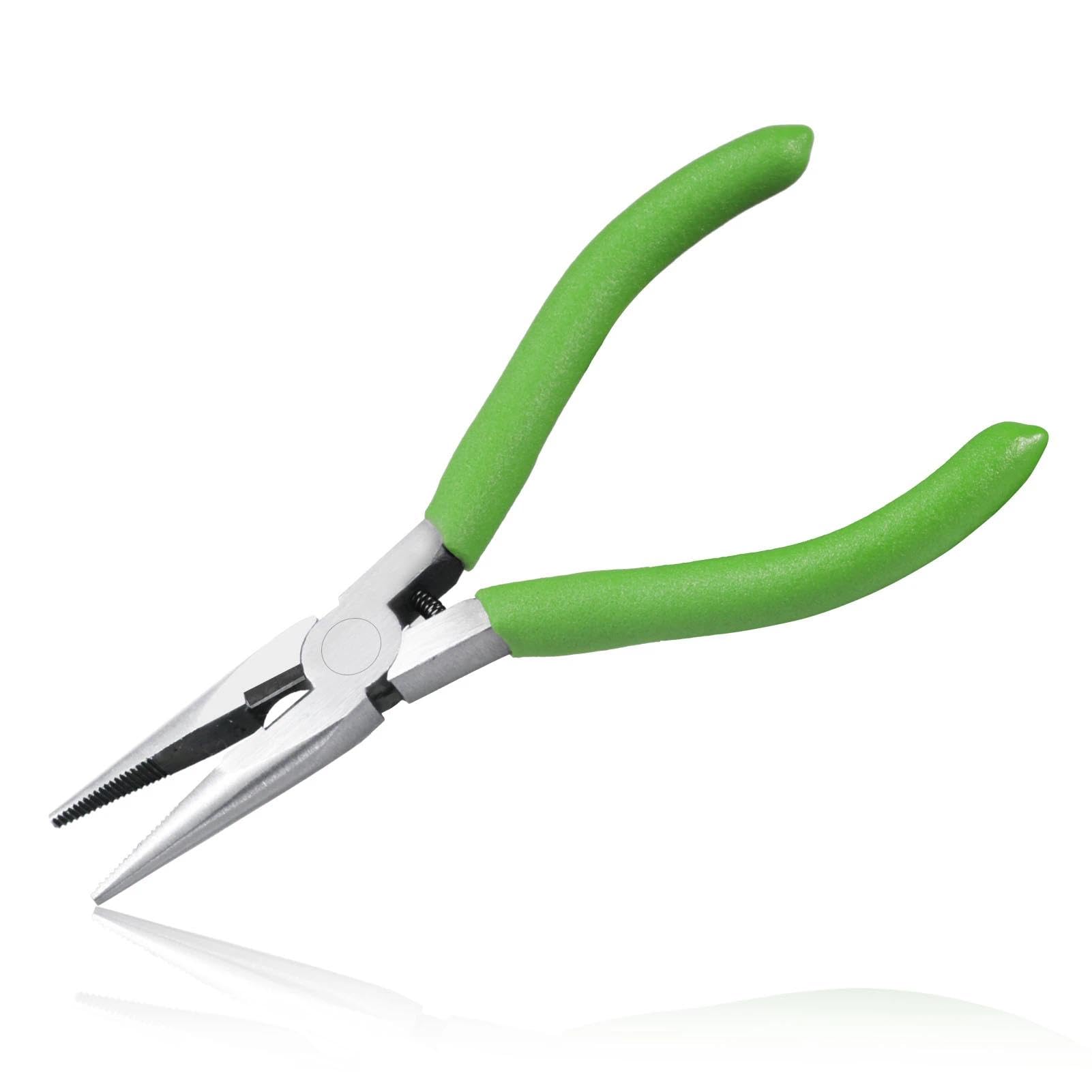 LEONTOOL 9GD036 Long Nose Pliers with Wire Cutter 5-Inch Long Needle Nose Pliers with Small Serrated Jaws Wire Cutter Pliers Chain Nose Pliers Long Nose Pliers for Jewelry Making,Green