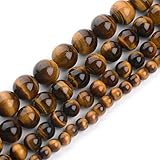 iSTONE Natural Yellow Brown Golden Tiger Eye Gemstone Round Loose Beads For Jewelry Making Findings /Accessories 1 Strand 16 inches - 8mm