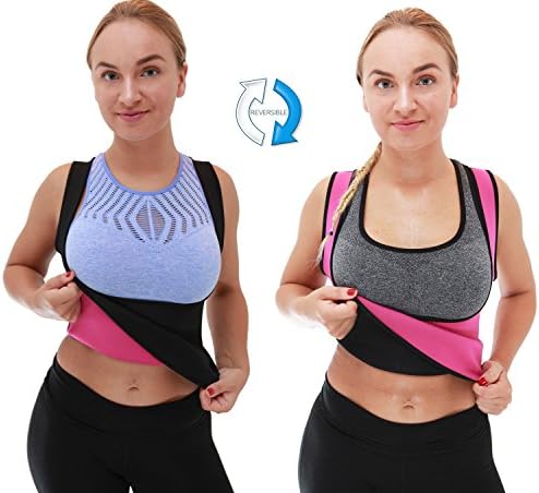 Reversible Slimming Vest, Body Shaper Sweat Vest Tank Top, Sauna Waist Trainer Shaper for Women to Sweat More and Help Lose Belly Fat (Black or Pink) by ThanKiu2 - No Zipper - Size L