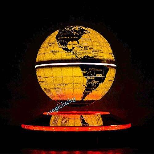 Magnetic Levitation Levitron Floating Rotating Wireless Transmission Touch Control Three Gears 6" Blue Globe Black Platform LED Adjustment Home Decor