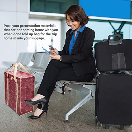 PKnGo Light Weight Foldable Travel Bag 22 x 19 x 10 in (Maroon/Beige, Large) - Light Weight Luggage - Breathable Shopping and Storage Bag - Strong Woven Polypropylene Bag with Nylon Trim
