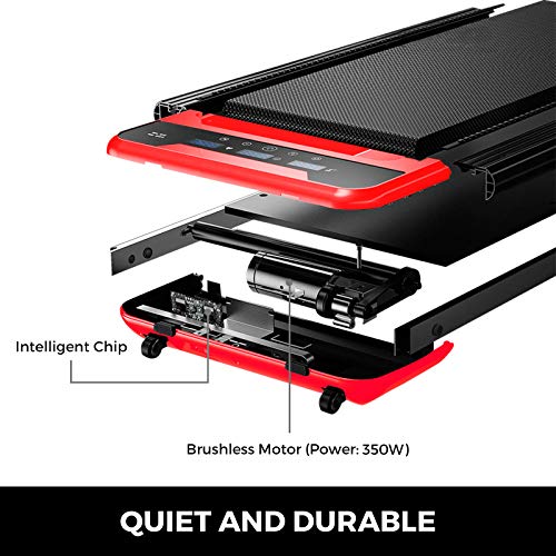 Popsport Foldable Treadmill Indoor Under Desk Treadmill Desk Large Running Surface Walking Office Treadmill Cardio(Red Black Handle)