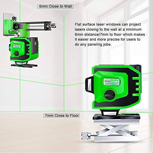 3X360° Cross Line Laser Leveling, 3D Self Leveling 12 Lines Green Beam