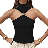 Women Sexy Halter Neck Tank Top Y2k Slim Fit Sleeveless Hollow Out Vest Going Out Cami Crop Tops Clubwear