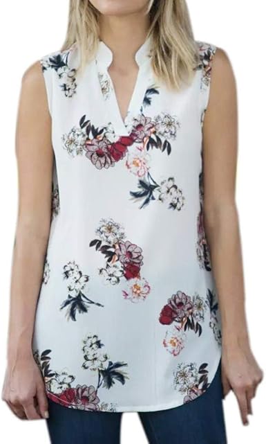 Mujer Tapas del Vintage Fashion Floreadas Tanque Blusas Verano Mode De Marca Elegantes Sin Mangas V-Cuello Anchos Casuales Hippie Tunicas Tops Camisas: Amazon.es: Ropa y accesorios