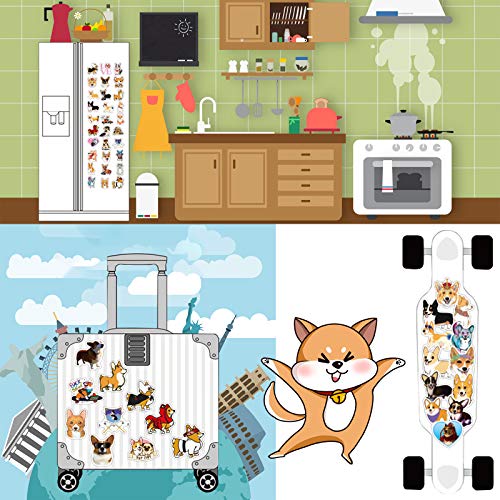 HOTART 50 Packs Corgis Stickers, Cute Dogs Stickers for Laptops,Hydro Flask,Water Bottle,Skateboard, Phone,Guitar, Suitcase-Car Sticker and Decals for Adults, Teens, Girls