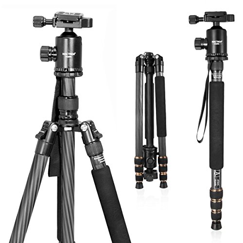 Carbon Fiber Camera Tripod Mactrem 65-inch Tri pod Monopod, Lightweight Quick Release DSLR Tripod, with Carrying Bag, 33lbs(15kg) Load