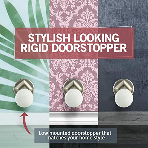 Jack N'Drill (3 ⅛) Rigid Door Stop (12 Pack) - Rustproof Satin Nickel Solid Door Stopper w/Durable Rubber Tips | Protects Walls & Doors from Damage | Great for Office & Home