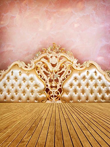 Golden Headboard Bed Photo Backdrops Pink Painting Wall Brown Wood Floor Baby Newborn Kid Photography Studio Background Booth Indoor Room Shoot Prop 1161