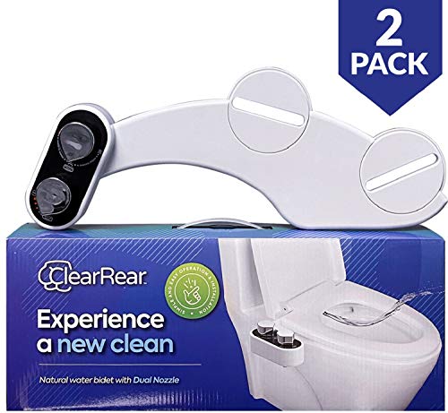 Clear Rear - Bidet Toilet Attachment (2 Pack) Fresh Water Non-Electric, Mechanical Bidet Sprayer for Toilet, Easy to Install with Self Cleaning Nozzle, White
