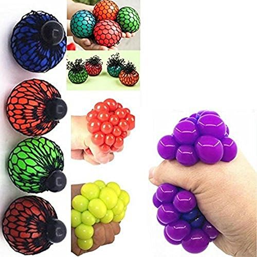 Cheenjo Anti-Stress Mesh Squishy Ball Grape Stress Ball Relieve Stress Ball Pressure Ball Squeezing Stress Relief Ball Random Color Gigt Ball 2PCS