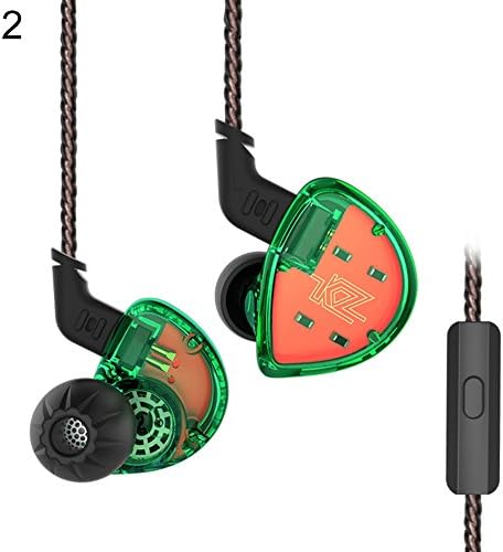 Slri Earphones Headphones,KZ-ES4 Dynamic In-ear Wired Dual Driver Noise Canceling Bass Headset With Mic - Green