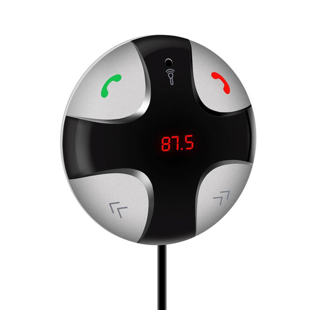 Enshey Transmetteur FM Bluetooth, Sans fil avec Support Magnétique Détachable et Chargeur USB Récepteur Stéréo de voiture Kits Voiture sans fil Audio Voiture Système stéréo – Noir