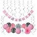 Baby Shower Decorations for Girl ALL INCLUSIVE SET | It's Girl Banner |4 FREE BABY SHOWER GAMES | Flush Pink and Glittery Silver | 25 Pieces |Honeycomb Balls, Fans, Banner, Lanterns, Games