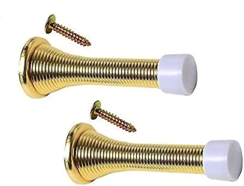 Merriway BH04817 EB Brass Plated Sprung Door Stops - Pack of 2, Yellow