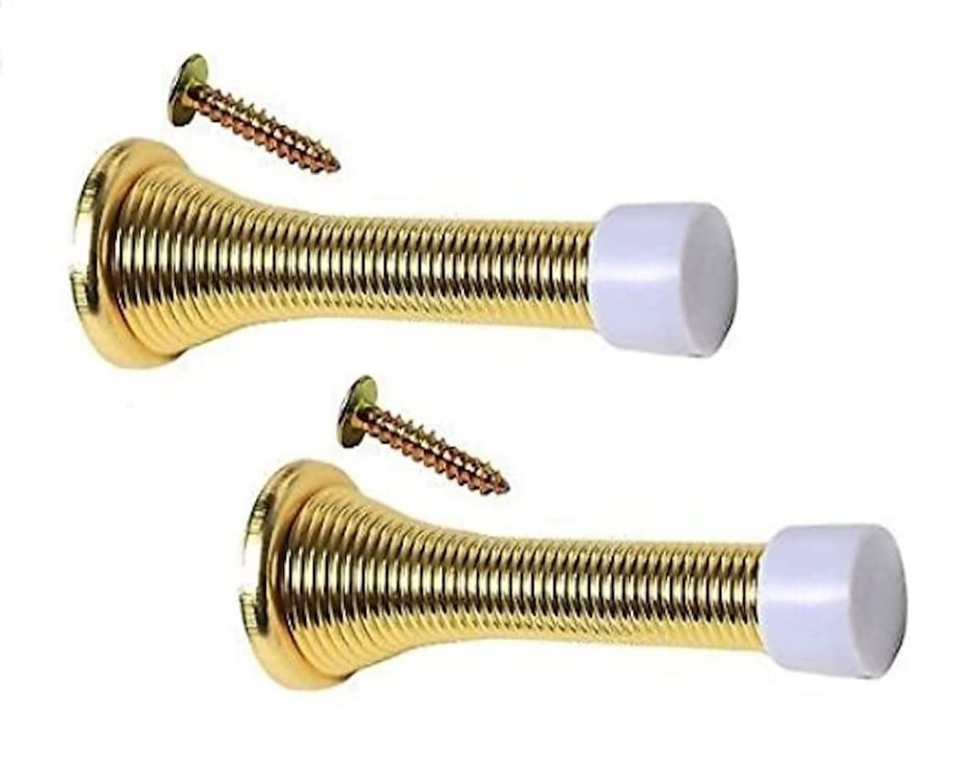 Merriway BH04817 EB Brass Plated Sprung Door Stop - Pack of 2 Stops , Yellow