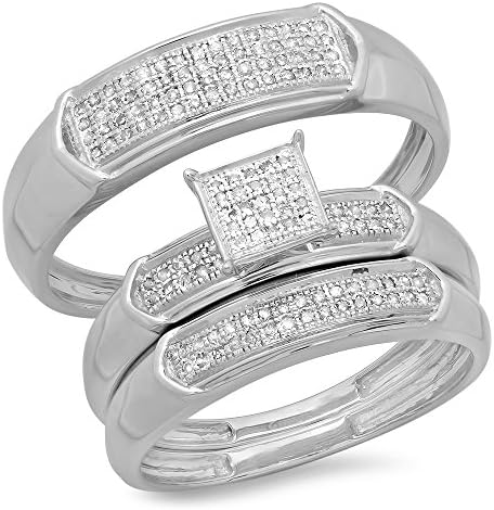 0 30カラット Ctw 14k ホワイトゴールド ラウンドダイヤモンド メンズレディース 婚約指輪 トリオブライダルセット 1 3カラット