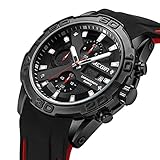 MEGIR Men's Analogue Military Chronograph Luminous Quartz Watch with Stylish Black Silicone Strap for Sport & Business Work MN2055G-BK-1