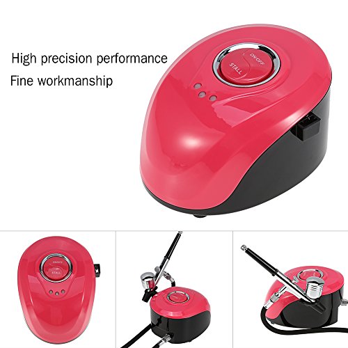 Professional Air Brush Kit - Portable Makeup Airbrush Set 2Colors Air Compressor Tattoo Makeup Spray Model Manicure Nail Art Painting Spray Art Gun Kit Mini Adjustable Paint Tool(Pink) - Thumbnail 2