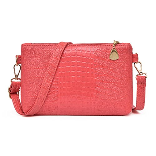 YJYdada Women Fashion Handbag Crocodile Pattern Shoulder Bag Small Tote Ladies Purse (Watermelon Red)