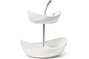 SEVEN SPARTA Double Layer Cherry-Shaped Ceramic Fruit Bowl, 2-Tier Countertop Fruit Basket for Kitchen, Modern Decorative Ser