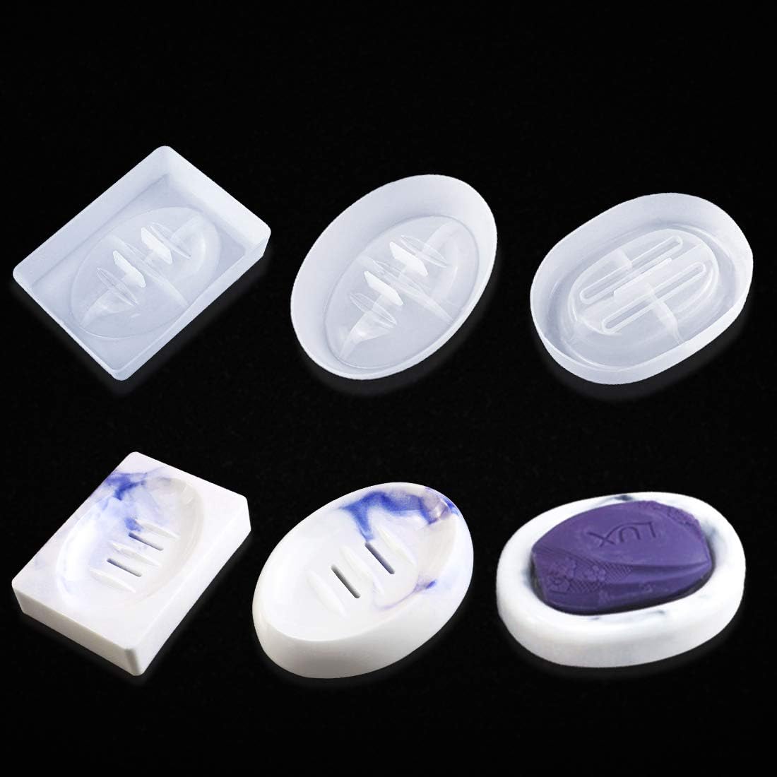 FineInno 3 Pcs Resin Mold Soap Dish Resin Moulds with Drain Oval Plate