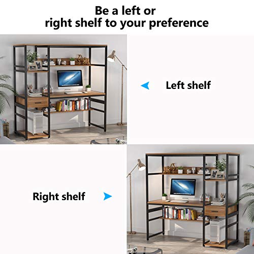 Tribesigns 59 Inches Computer Desk with 5 Storage Shelves and One Drawer, Rustic and Industrial