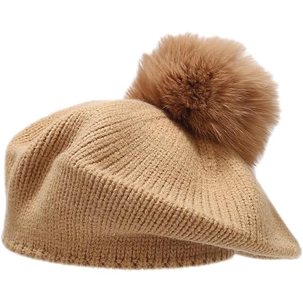 Ayuduots Big Pompom Women Beret, Furry Faux Fur Ball Artist  display picture 2
