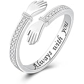 ZGBY Hug Ring for Women Gift – 925 Sterling Silver Adjustable Open Band, Engraved “Always with you”, Sentimental Jewelry for Mom Daughter Friend