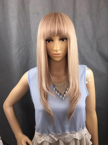 Natural Long Silky Straight Blonde with full bang 100% Remy Human Hair Capless Wig 30/27/613# color (24 Inches,Capless cap, Same as picture (30/27/613# color ))