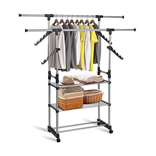 Buy Dporticus Double Rods Rolling Rack Heavy Duty Commercial Grade