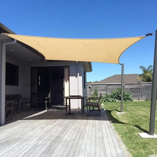 Dsocool Rectangle Sun Shade Sails Outdoor Large - Sun Protection Sunshades UV Block Shade Canopy, Heavy Duty Permeable 185GSM Patio Shades for Backyard, Deck and Lawn, Beige (5×5 Meters)