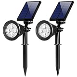 Solar Lights, 2-in-1 Waterproof 4 LED Solar Spotlight Adjustable Wall Light Landscape Light Security Lighting Dark Sensing Auto On/Off Yard Garden Driveway Pool Area(2 Pack)