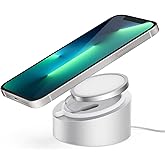 Stouchi Mag- Safe Charger Stand for 25W/15W MagSafe Charger Heavy-Duty Premium Metal Holder Base Desktop Tablet Mount for iPhone 17/16 Pro /16/15 Pro/15/14/13/12 -Silver
