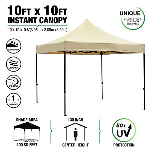 kdgarden 10 ft. x 10 ft. Outdoor Easy Pop Up Canopy with 420D Waterproof and UV-Treated Top, Portable Party Shelter Tent with Carrying Bag, Khaki - Thumbnail 2