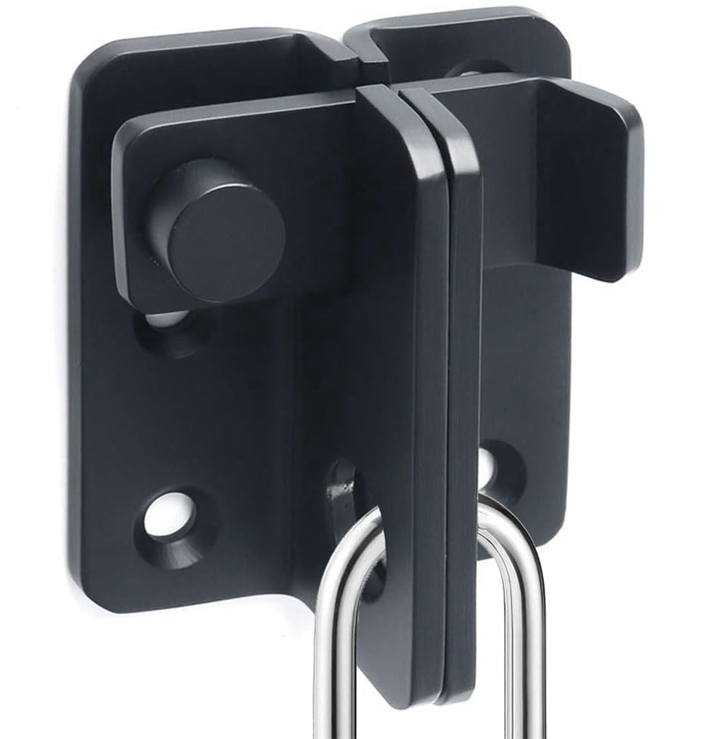 Litensh Shed Lock Gate Lock Gate Latch Padlock Hasp Stainless Steel Flip Door Bolt Latch Lock for Wooden Gates Garden Cupboard Pet Cage Black, Left Open, Size L: 52 x 62