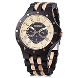 Bewell W116C Mens Wooden Watch with Date Day Luminous Hands Lightweight Wristwatch